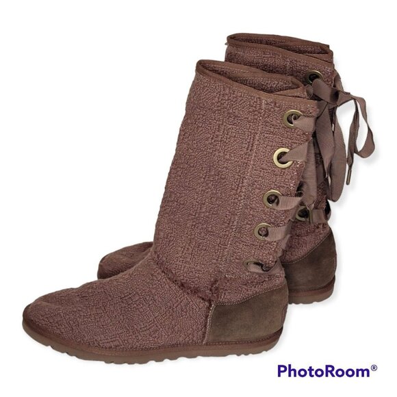 UGG Australia Textile Lace Up Boots Size 9 - Picture 1 of 6